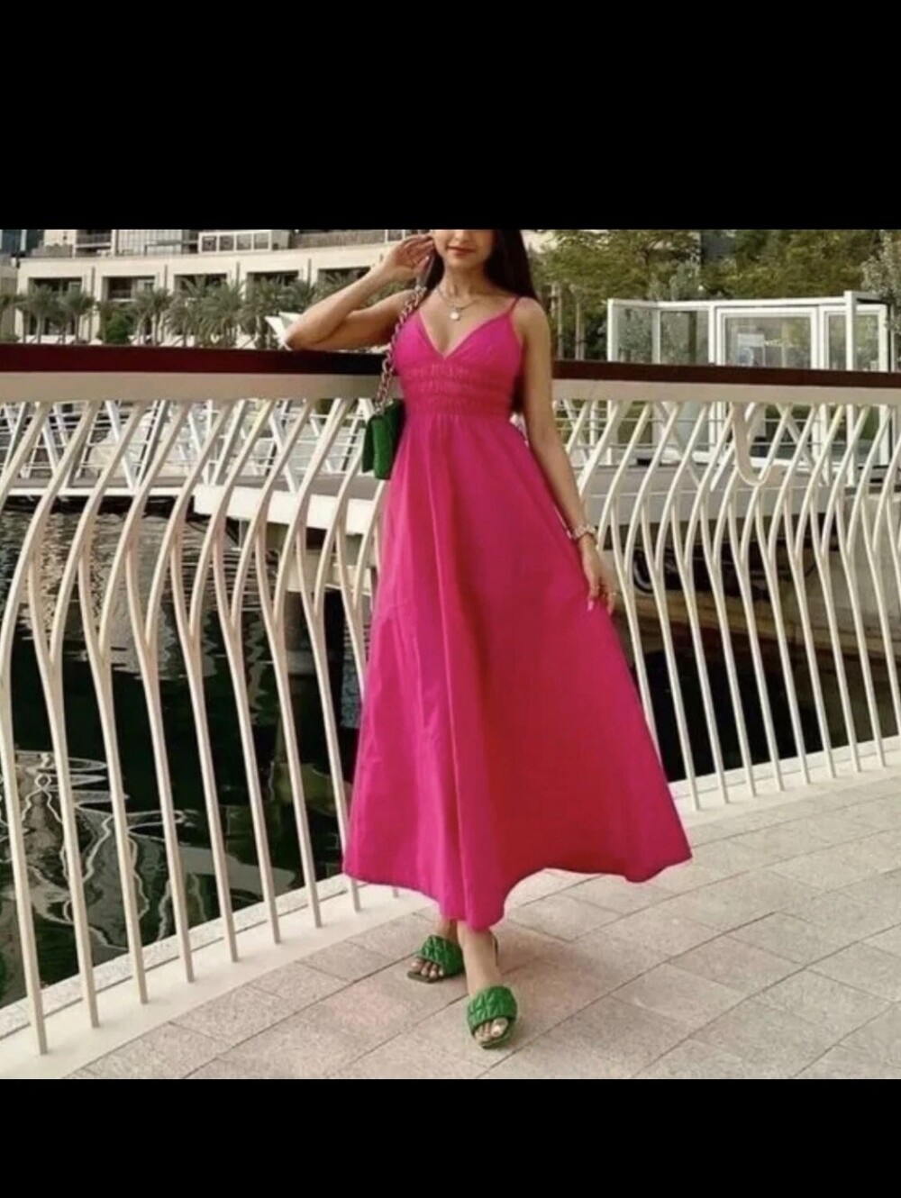 NWT Zara Hot Pink Spaghetti Strap Poplin Midi Dress M - Picture 6 of 9